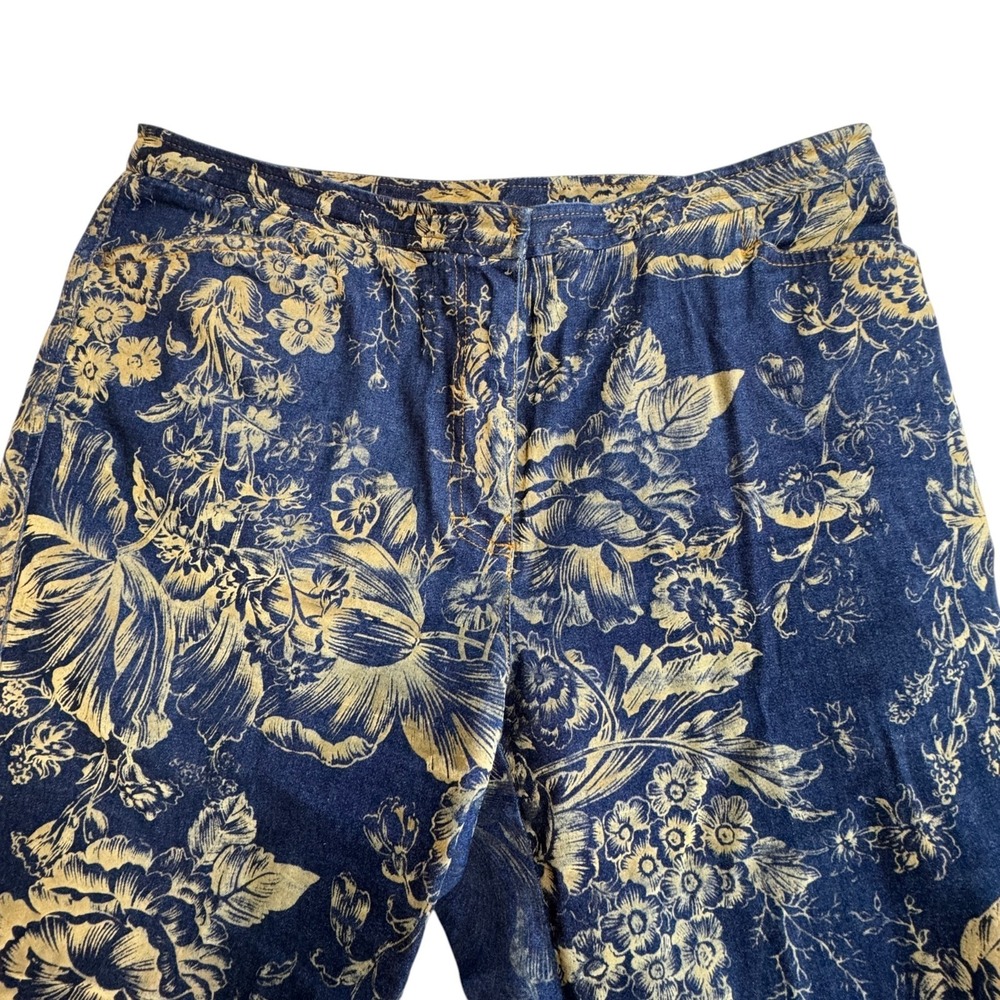 Susan Bristol Jeans Womens 14 Gold Floral Flocked Velvet Denim Capri Vintage 90s - Picture 9 of 12